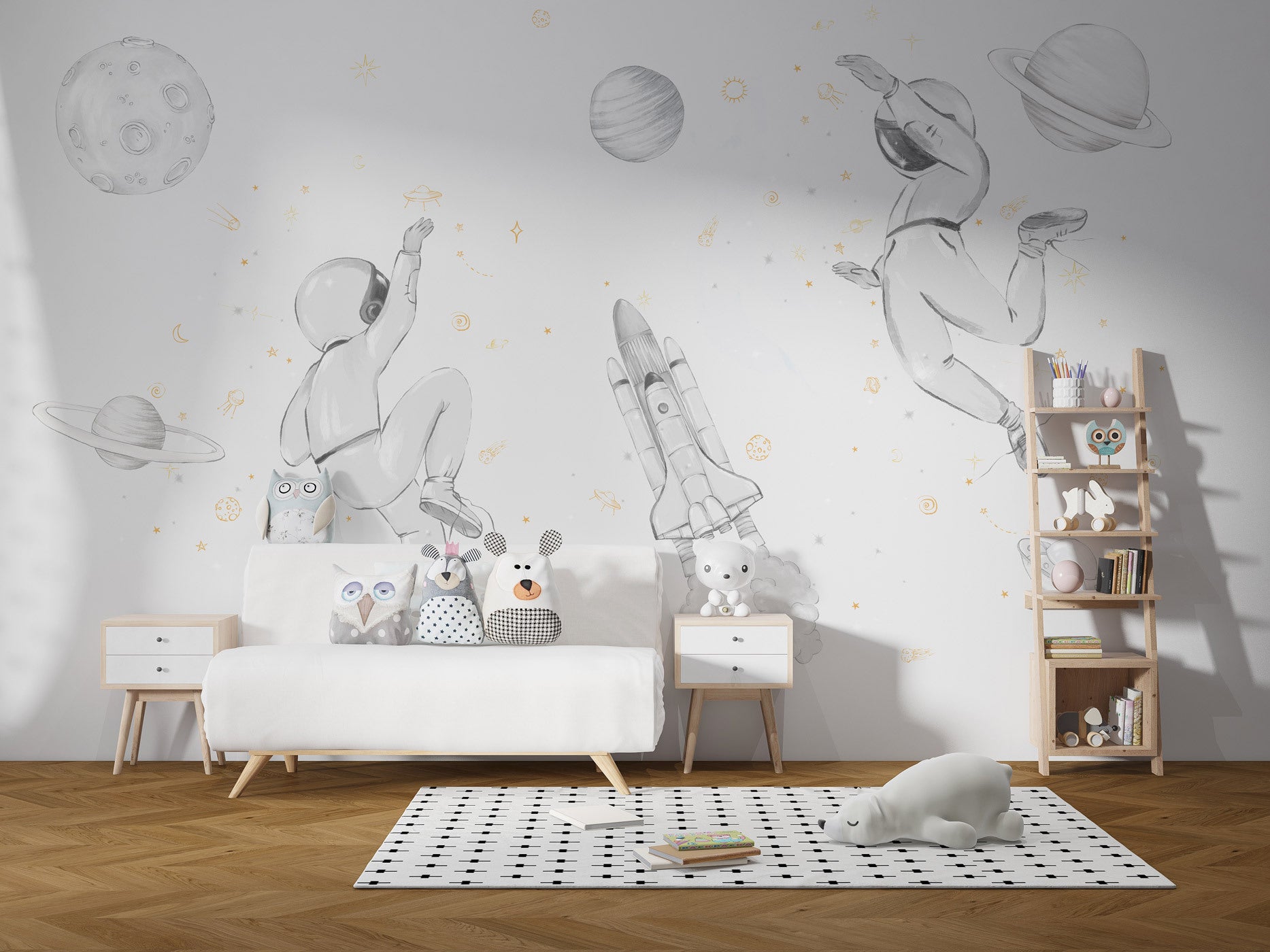 Papier peint astronautes dans l'espace gris, XXL, tendance