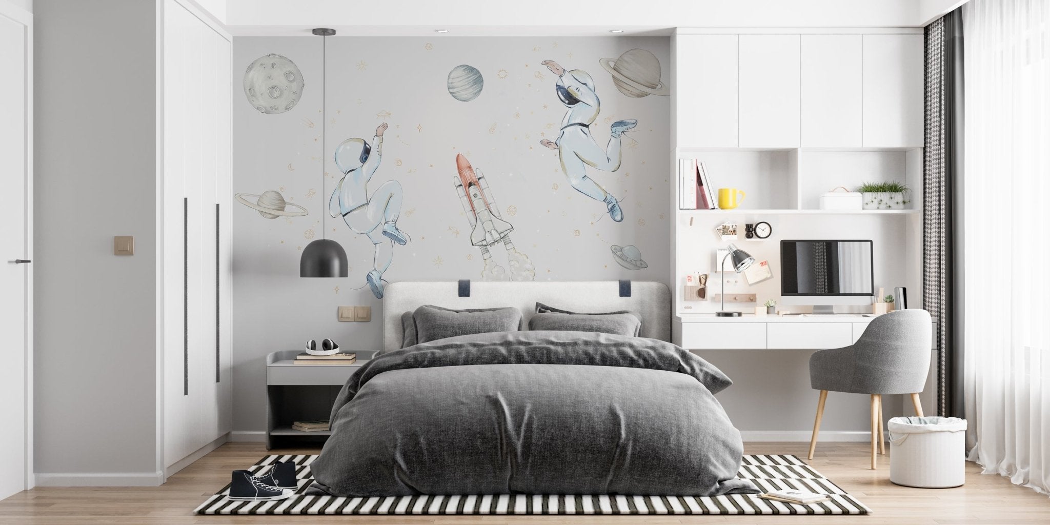 Papier peint astronautes dans l'espace bleu, XXL, tendance