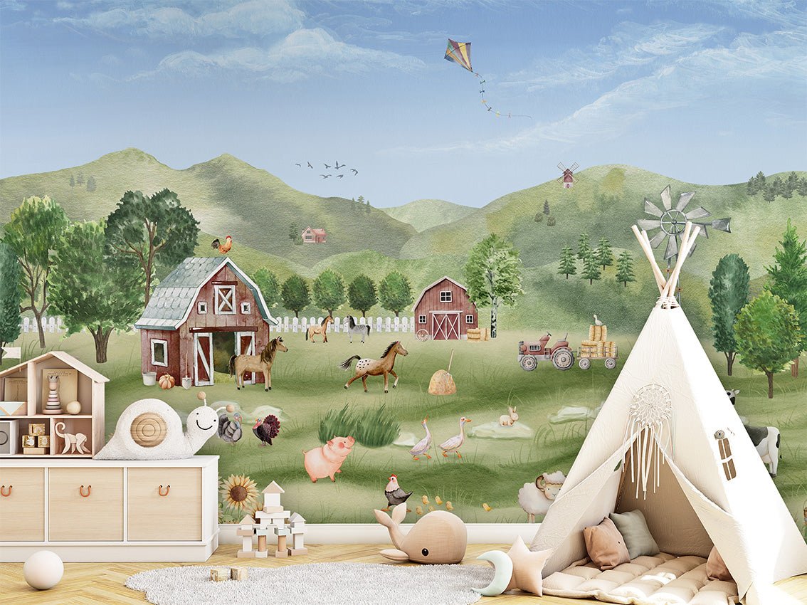 Papier peint bébé animaux en campagne, XXL, tendance