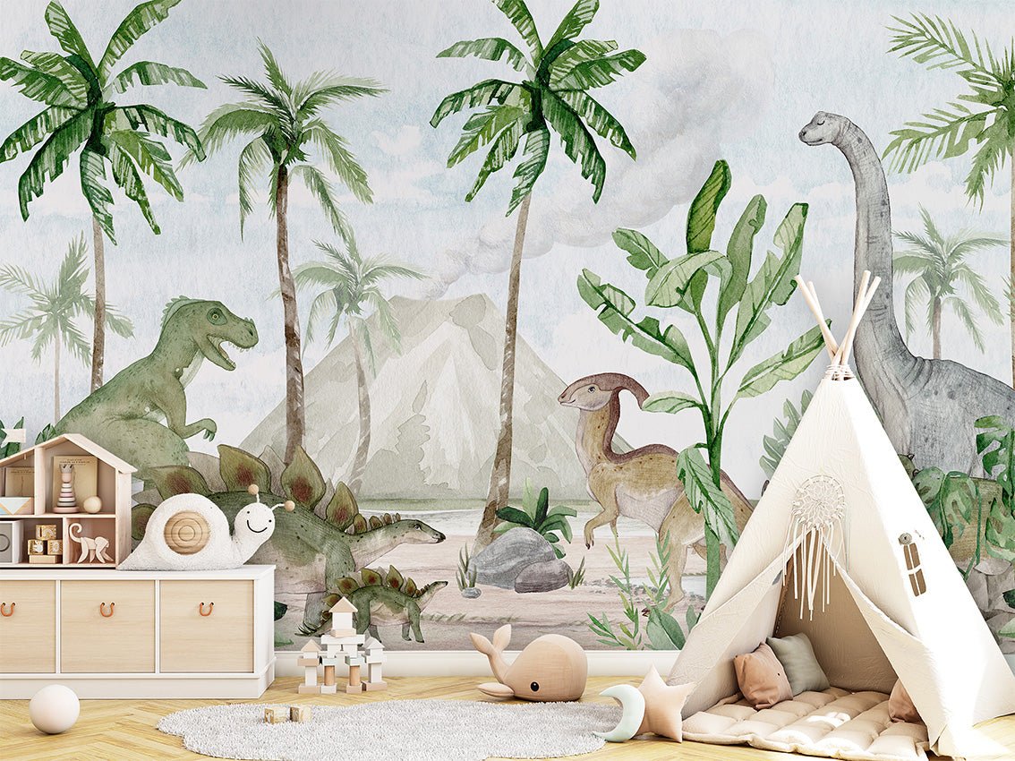 Papier peint bébé aquarelle dinos, XXL, tendance