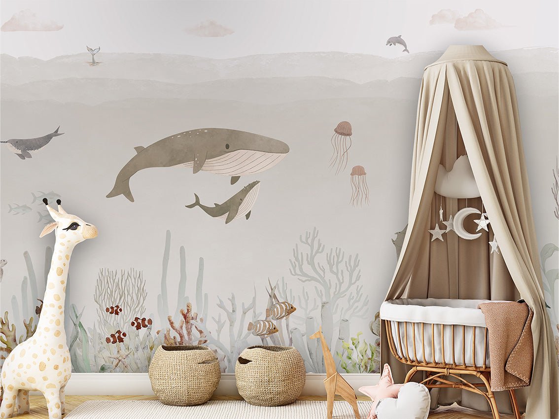 Papier peint bébé baleines, XXL, tendance