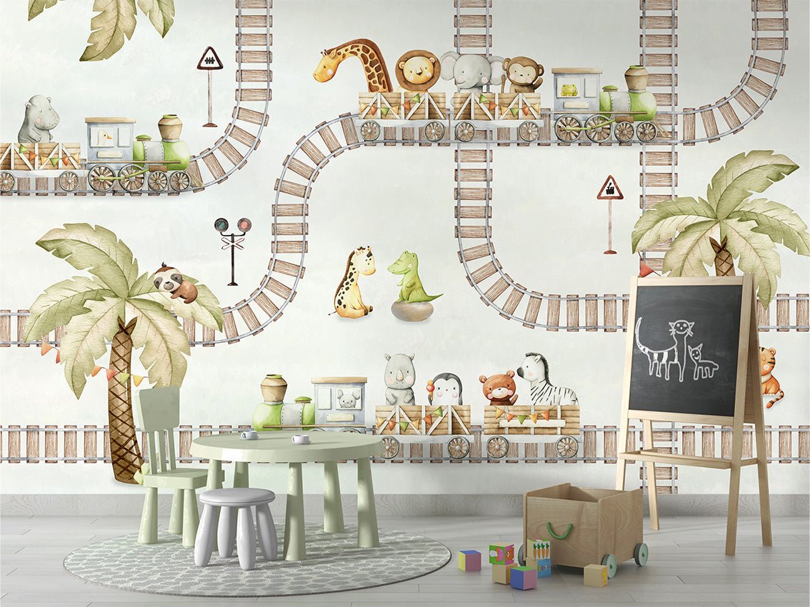 Papier peint bébé voyage Tchou-Tchou, XXL, tendance