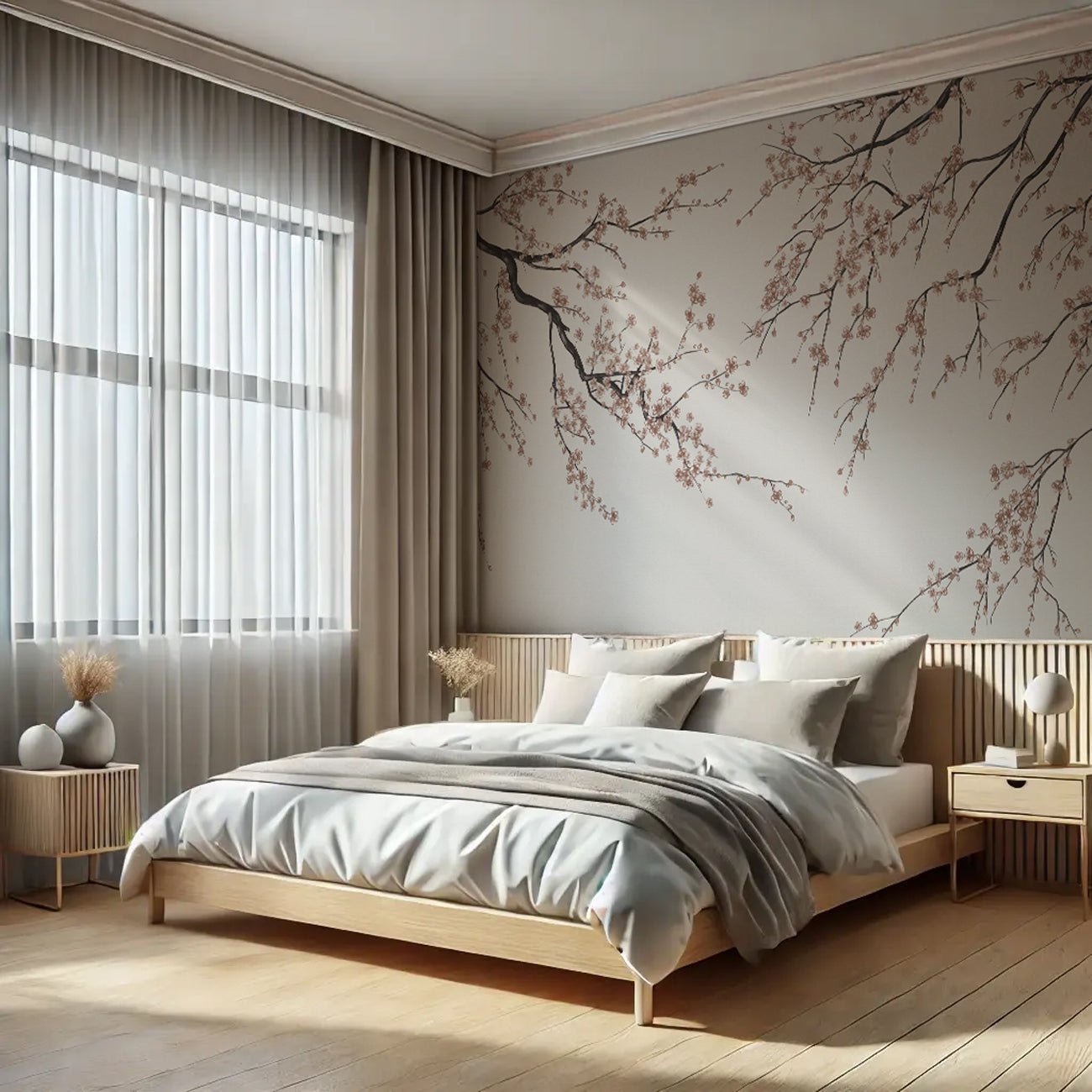 Papier peint panoramique Sakura beige, XXL, tendance