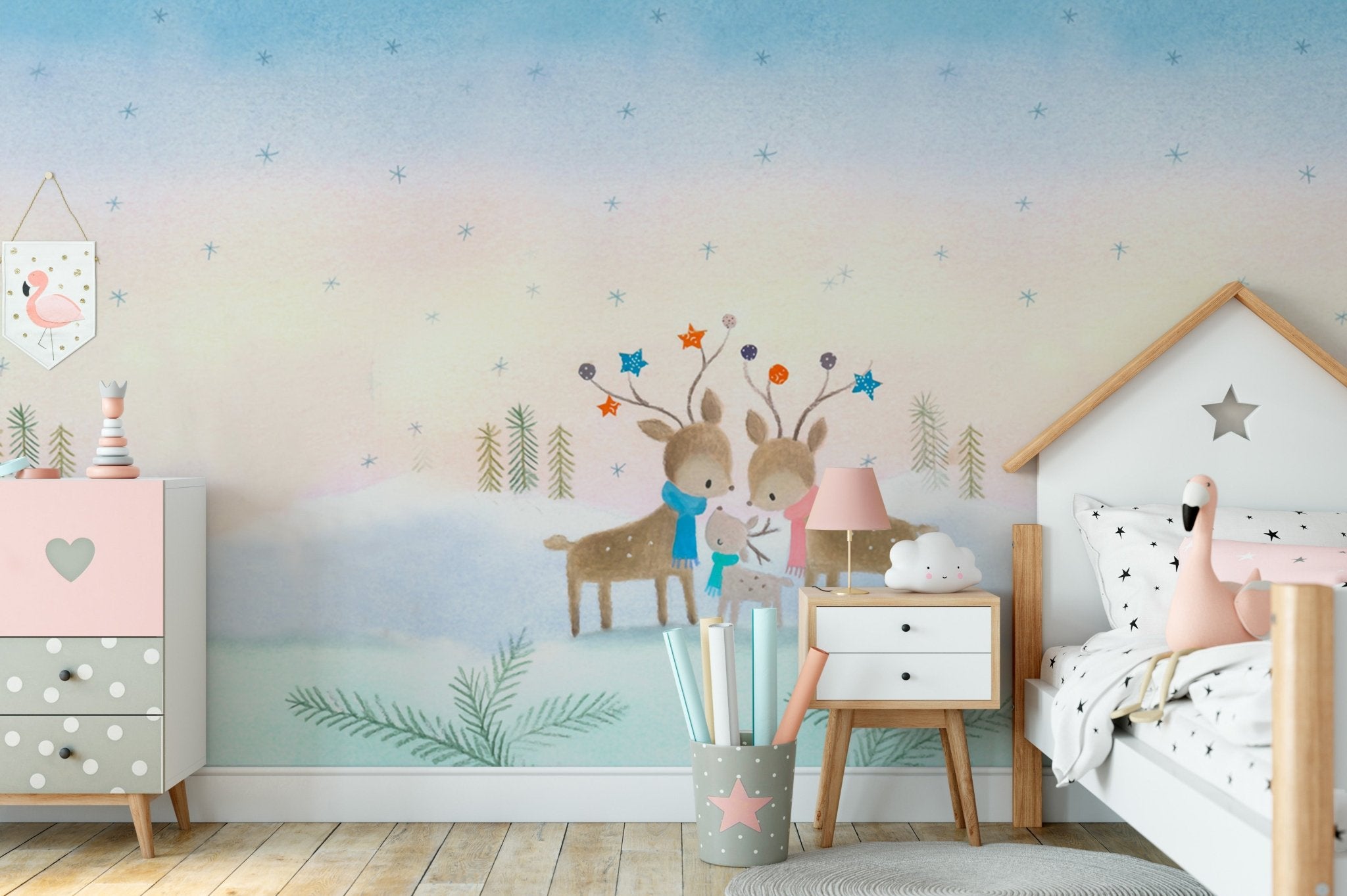 Papier peint panoramique enfant hiver enchanté - Muralconcept