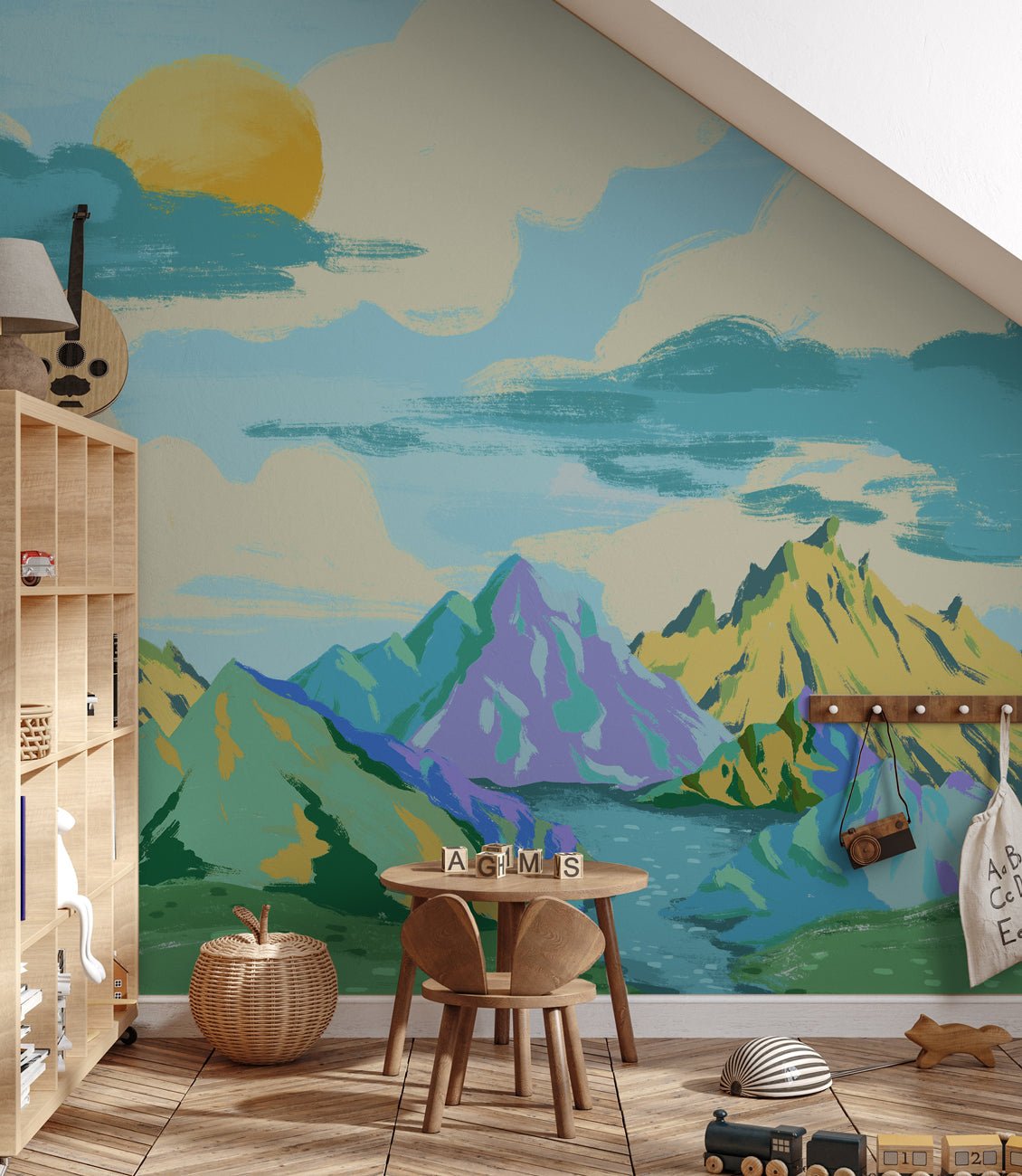 Papier peint enfant montagnes colorées, XXL, tendance