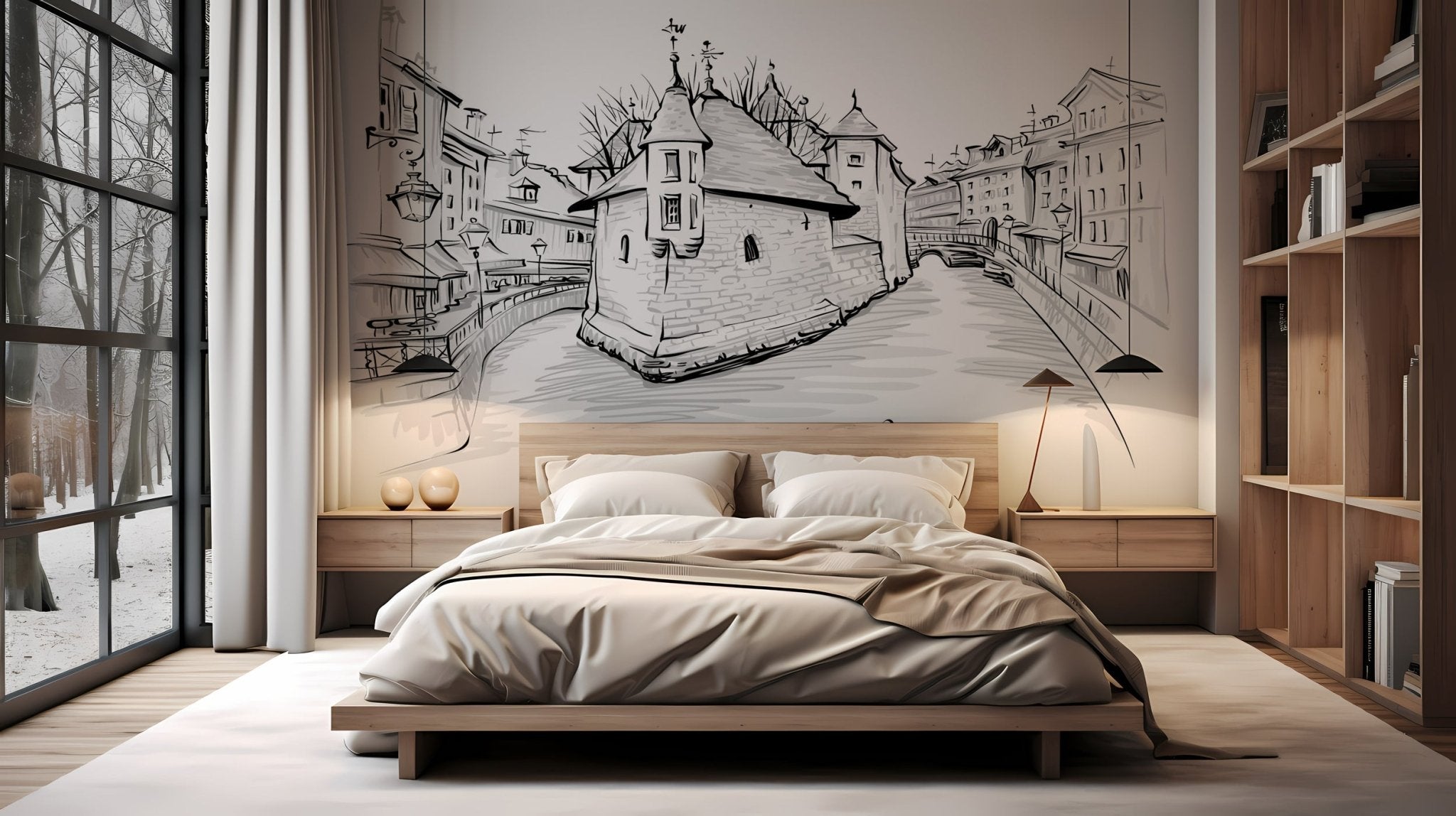 Papier peint Venise des Alpes noir et blanc, XXL, tendance