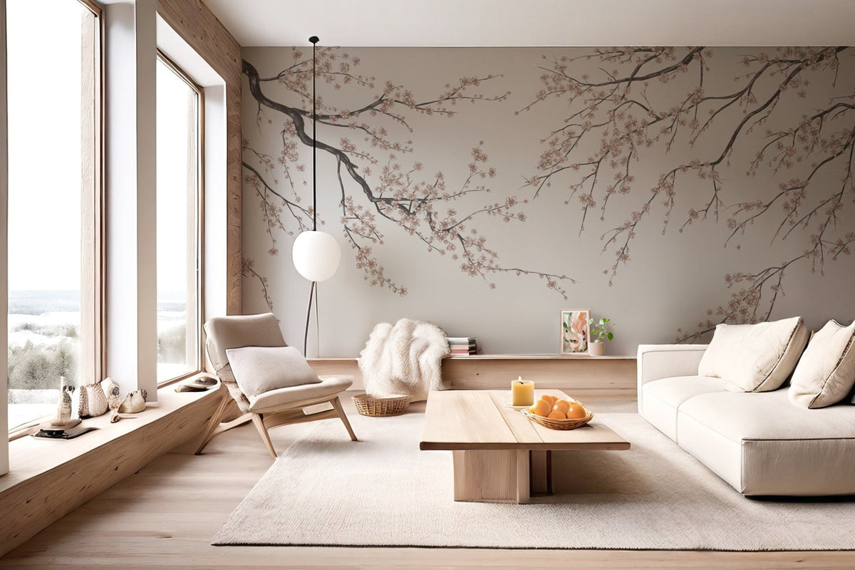 Sakura beige panoramic wallpaper