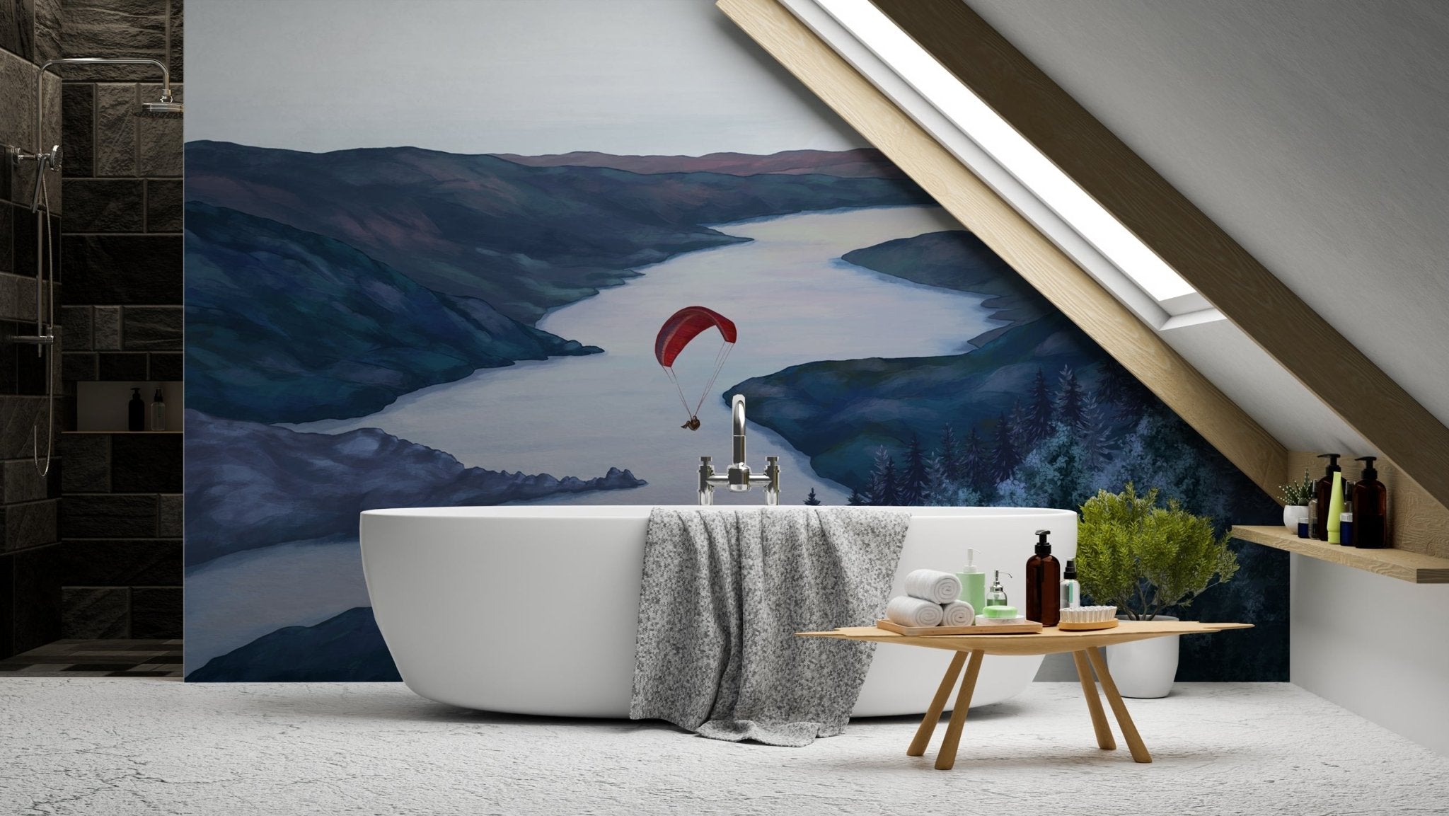 Papier peint col de la Forclaz bleu rouge, XXL, tendance