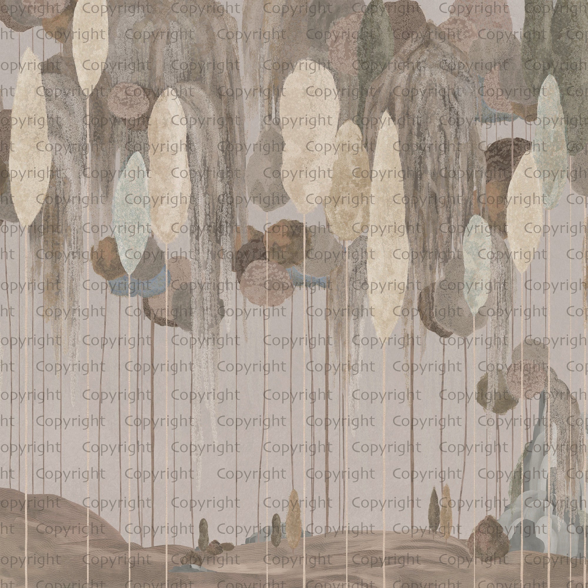 Papier peint cyprès méditerranéen abstrait, mural concept, tendance