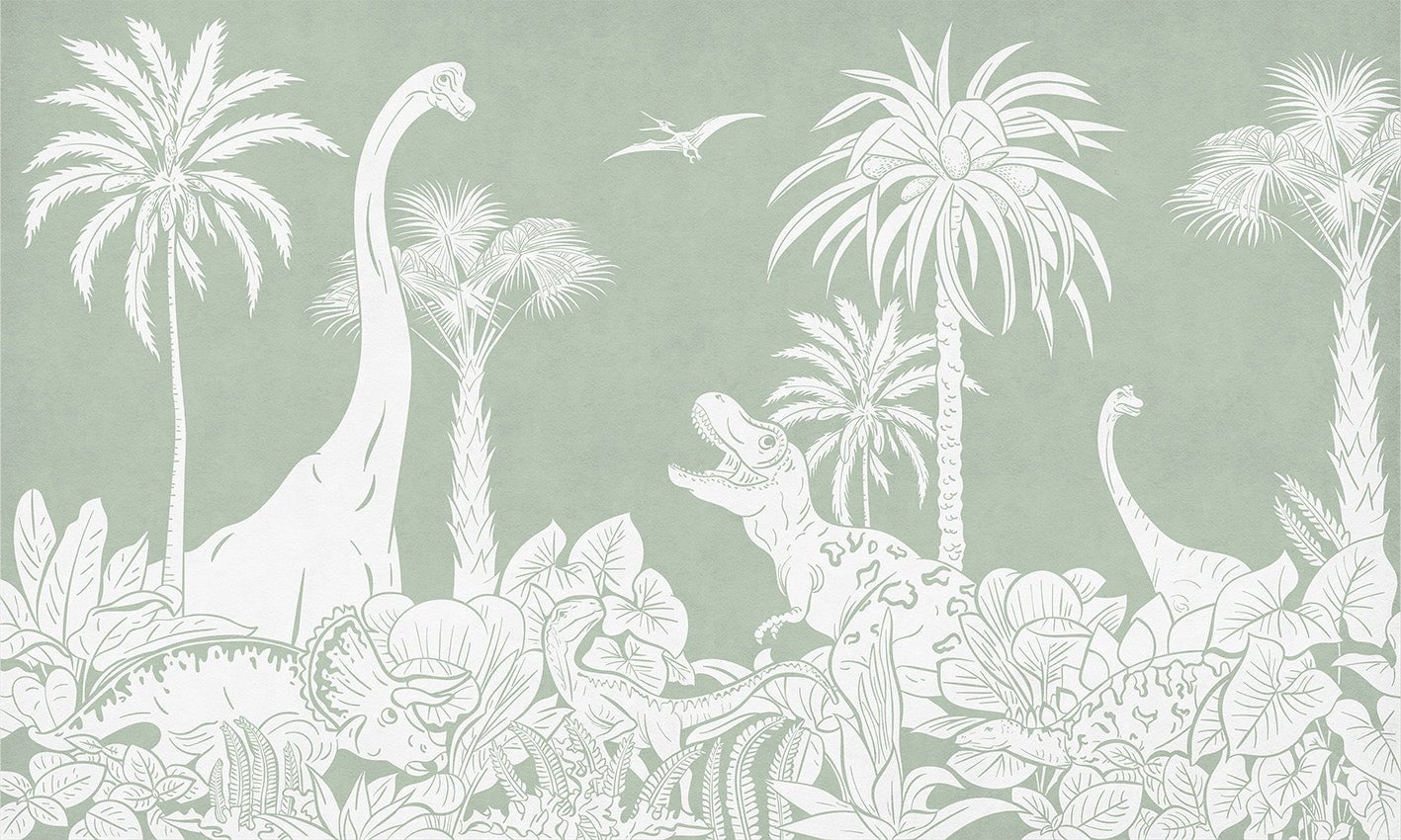 Papier peint dinos monochrome vert, XXL, tendance