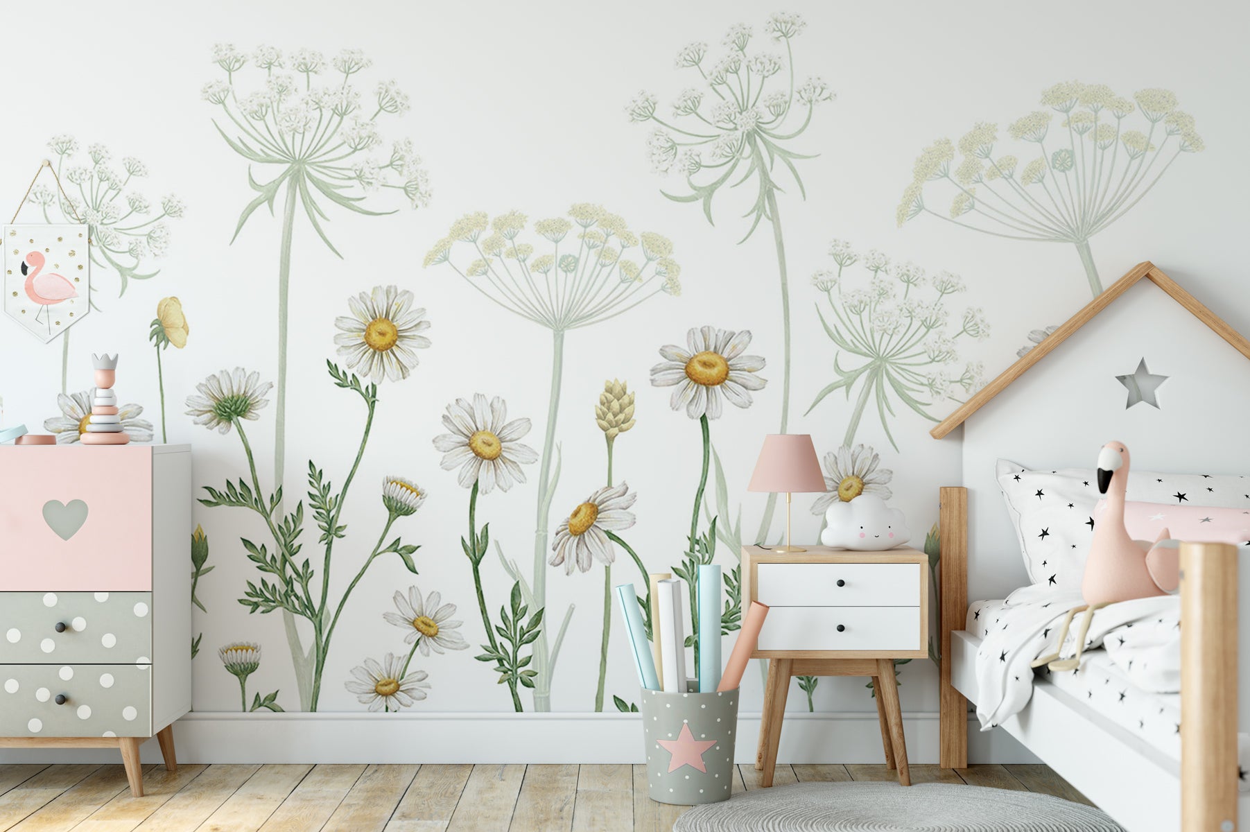 Papier peint douces marguerites, mural concept, tendance