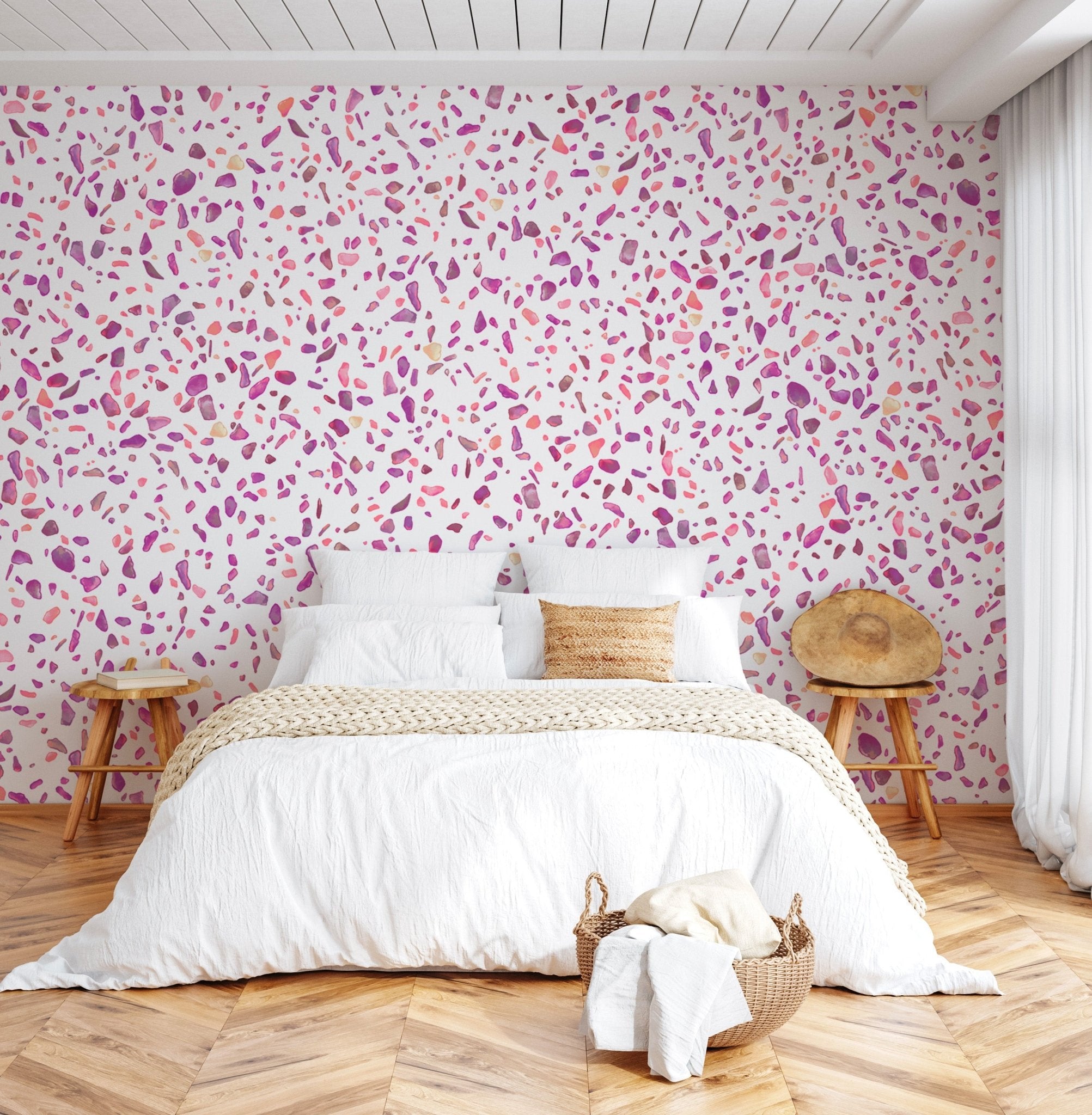 Papier peint effet terrazzo rose, XXL, tendance