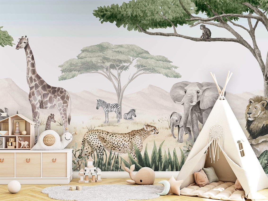 Savannah children's wallpaper in paint