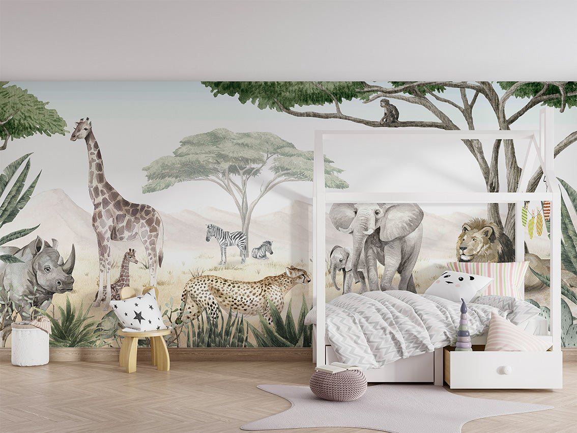 Papier peint enfant savane en peinture, XXL, tendance