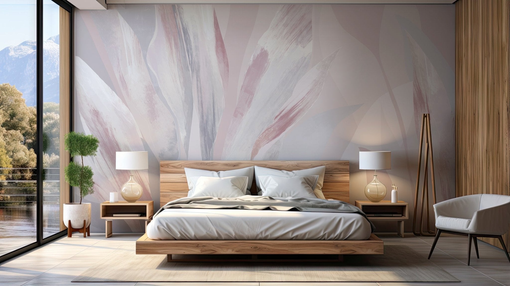 Papier peint étoffe florale rose poudré, XXL, tendance