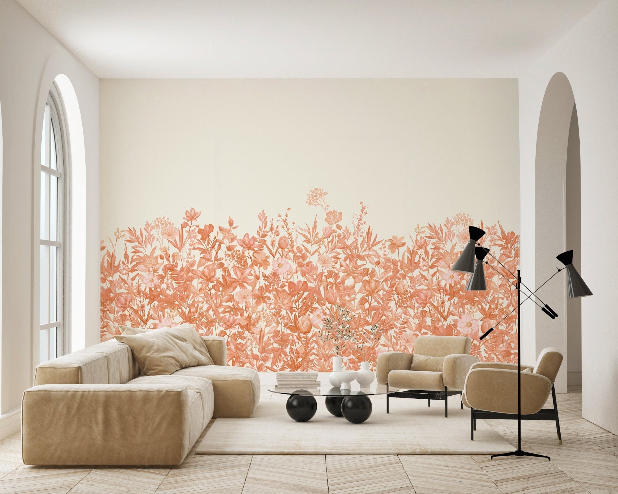 Papier peint fleurs au pinceau terracotta, XXL, tendance