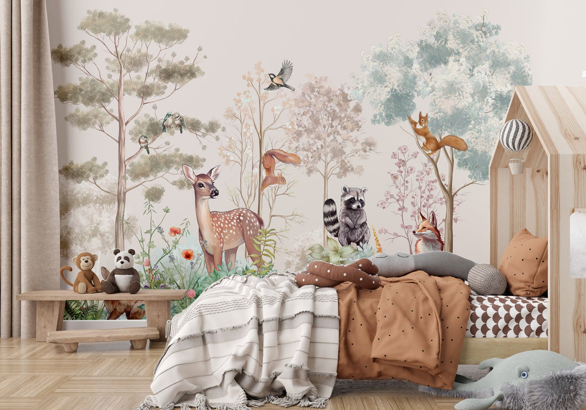 Beige magical nature children's bedroom wallpaper