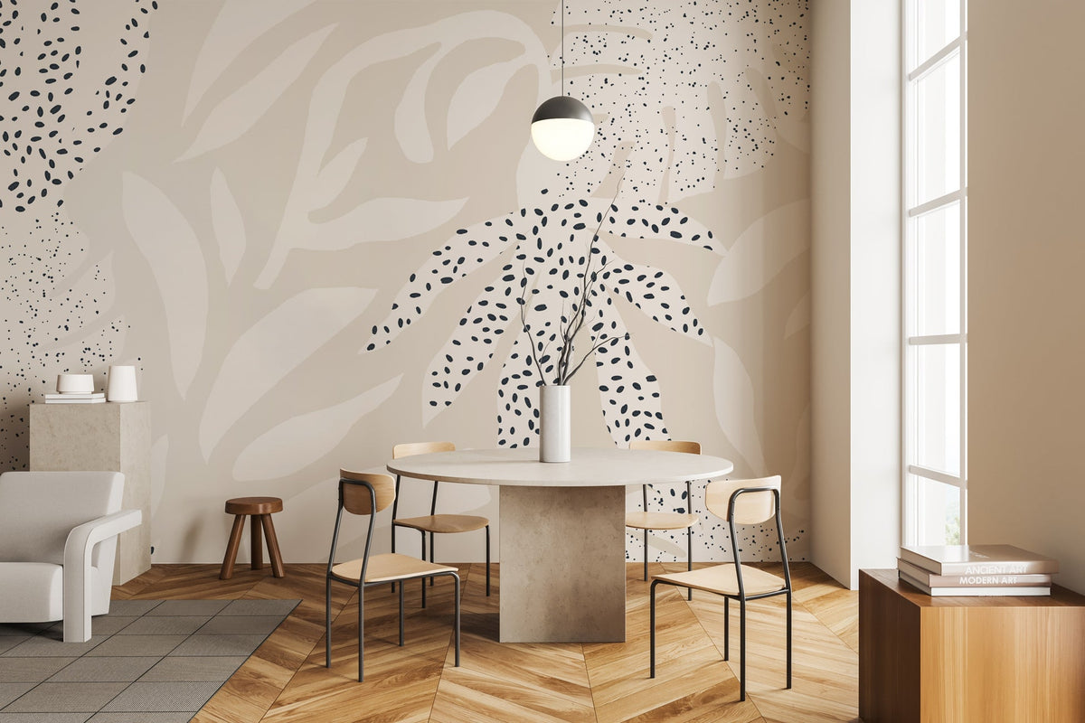 Panoramic wallpaper with a soft botanical theme