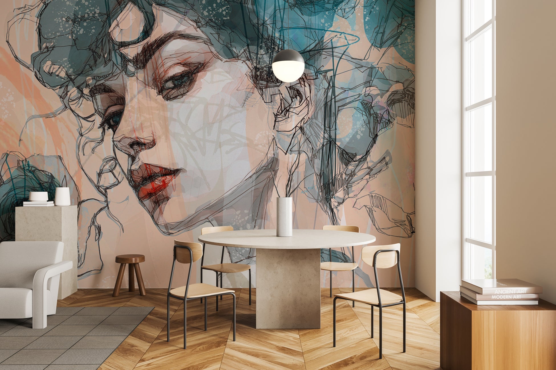 Papier peint visage féminin blue rose, XXL, tendance