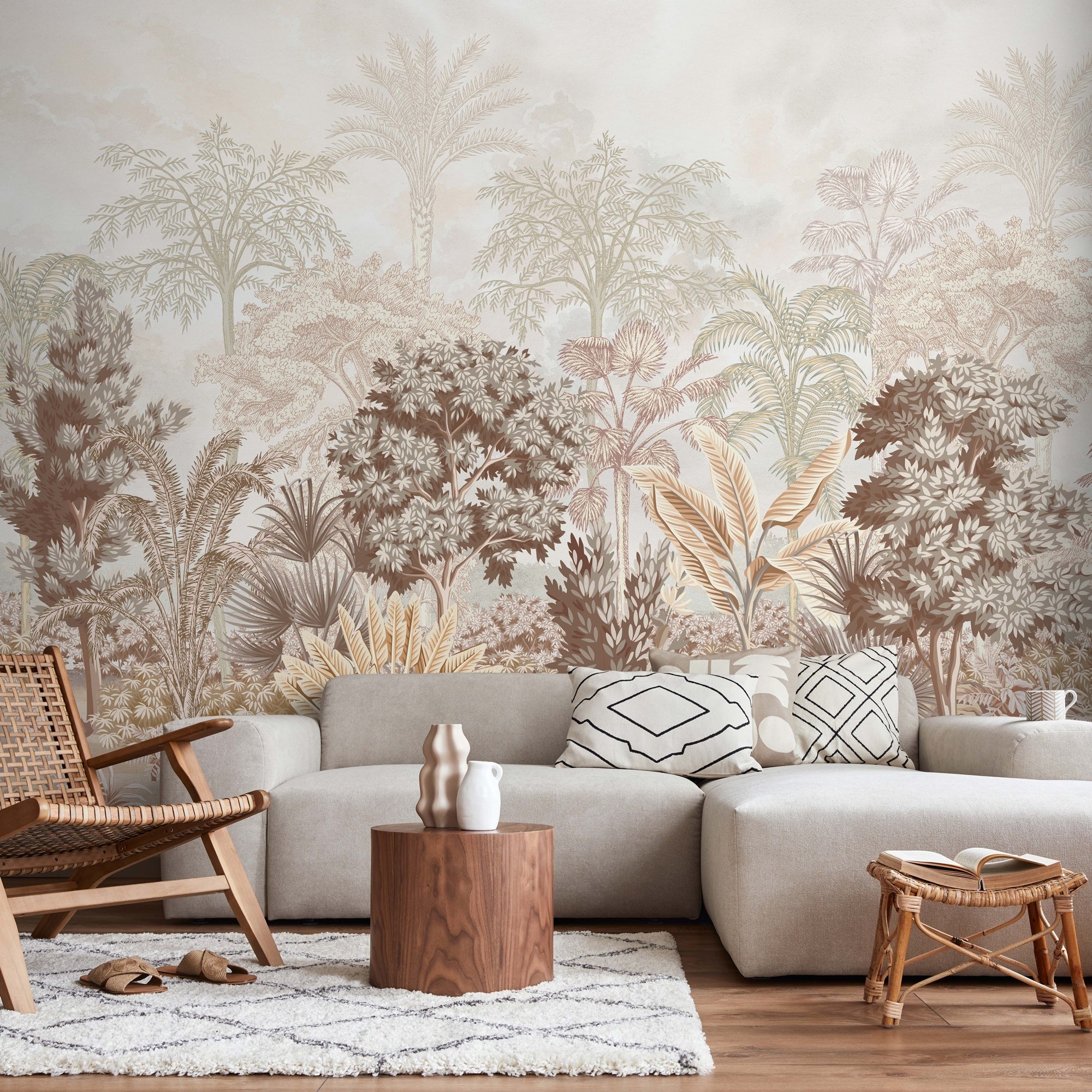 Papier peint jungle lumineuse, mural concept, tendance