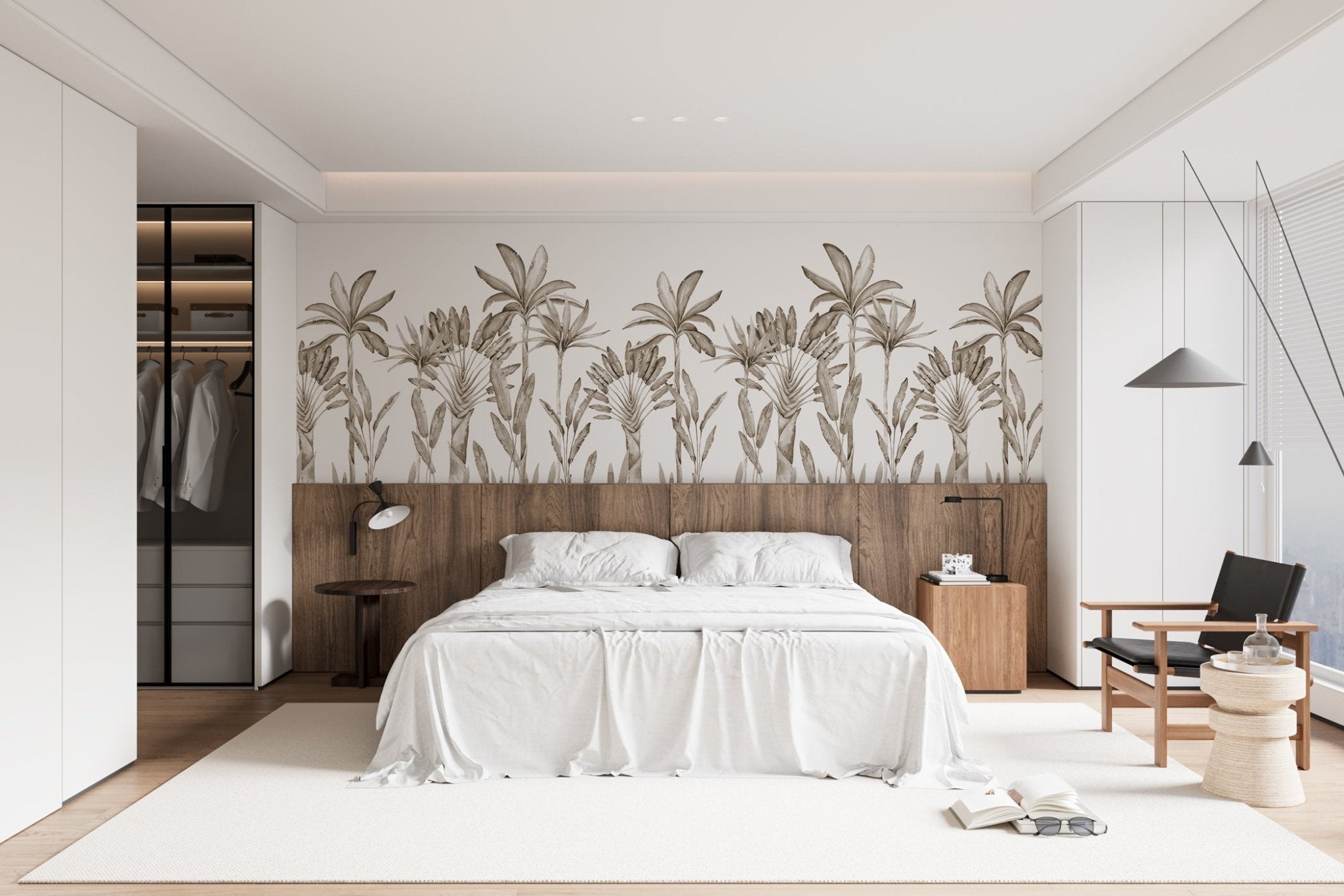 papier peint panoramique Palmier Sépia Aquarelle, XXL, tendance