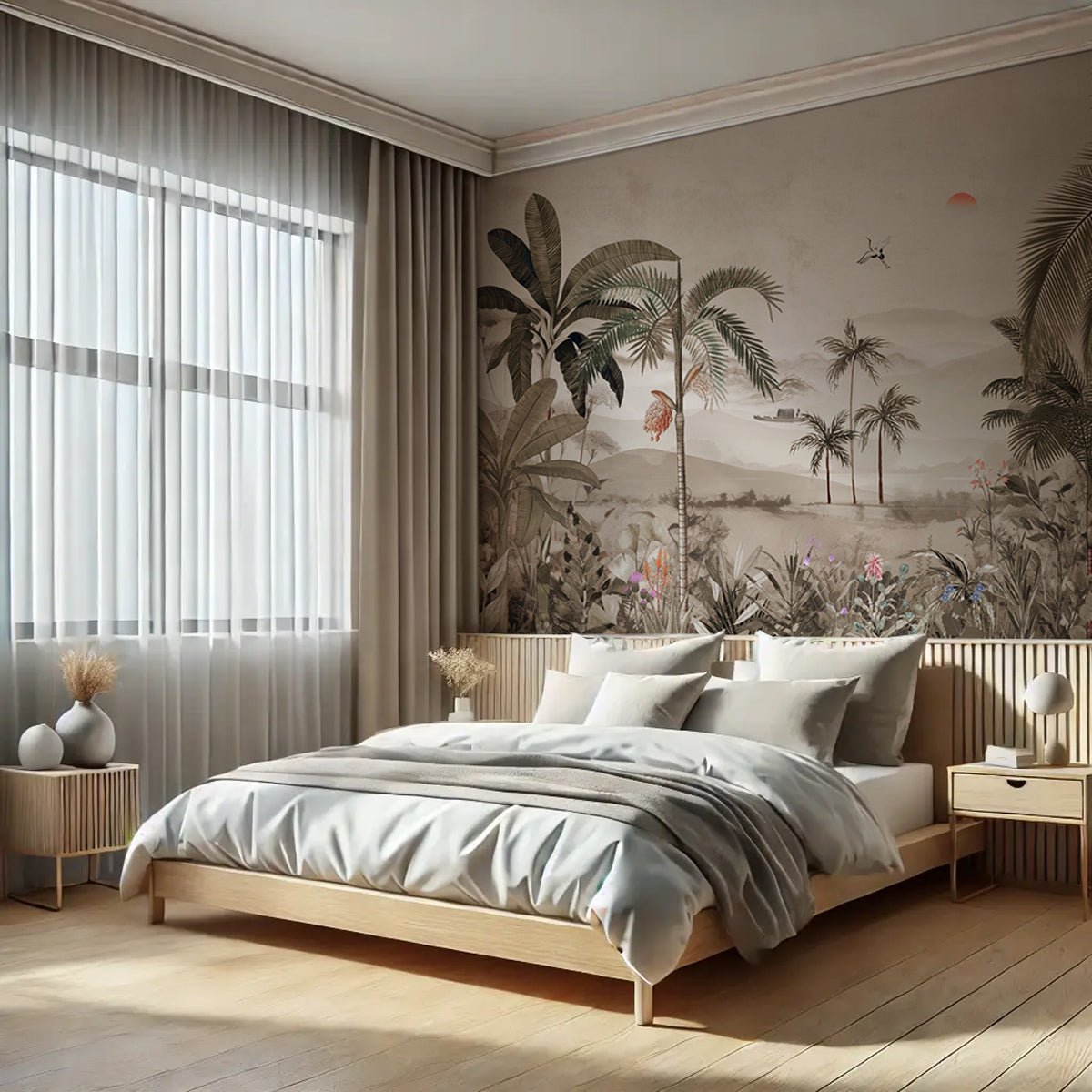 Jungle art painted wallpaper