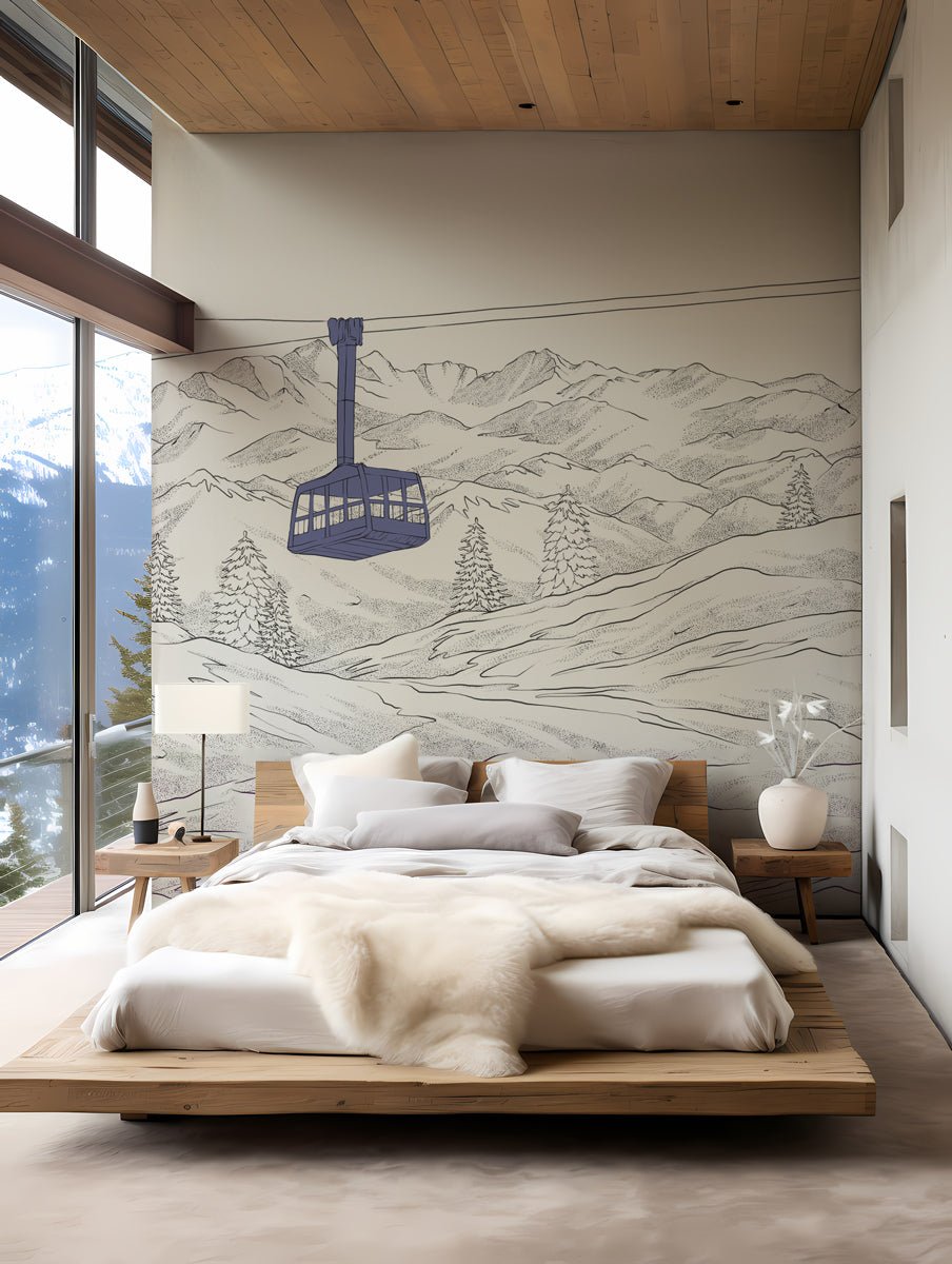 Papier peint La Plagne télécabine bleu, XXL, tendance