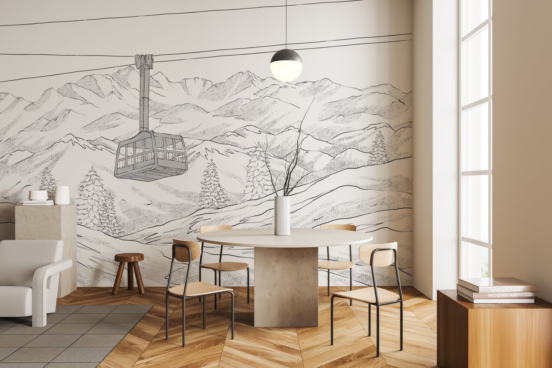 Papier peint La Plagne télécabine noir et blanc, XXL, tendance