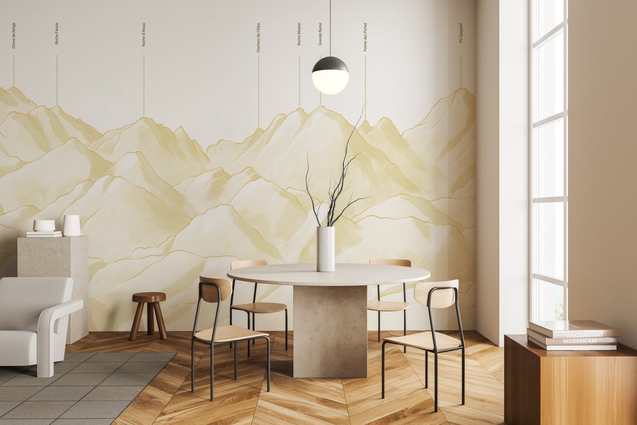 Papier peint massif des Écrins jaune, XXL, tendance