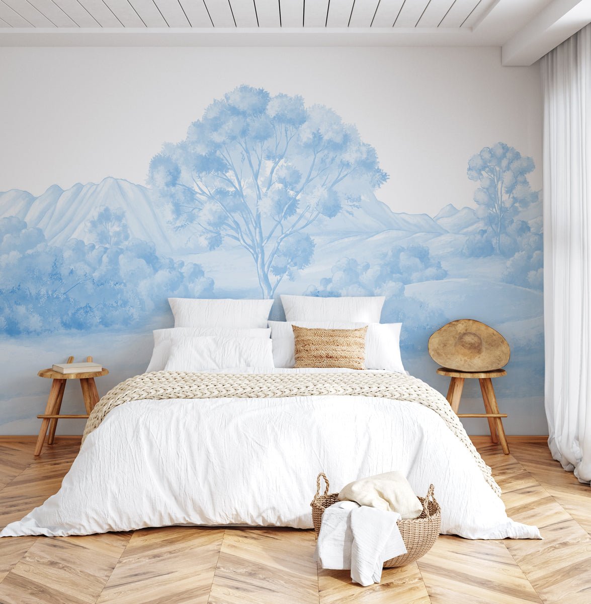 Papier peint paysage poétique bleu, XXL, tendance