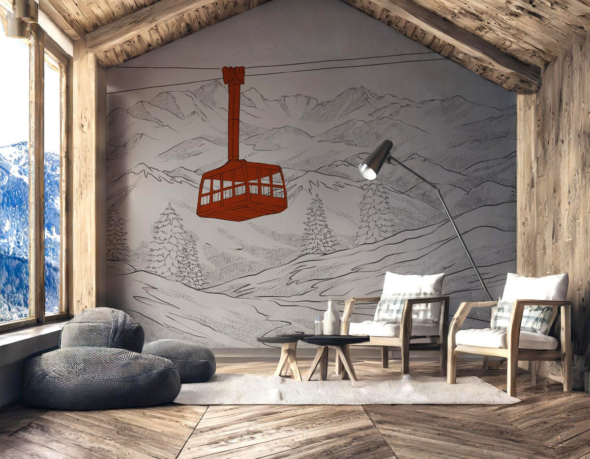 La Plagne red gondola lift wallpaper