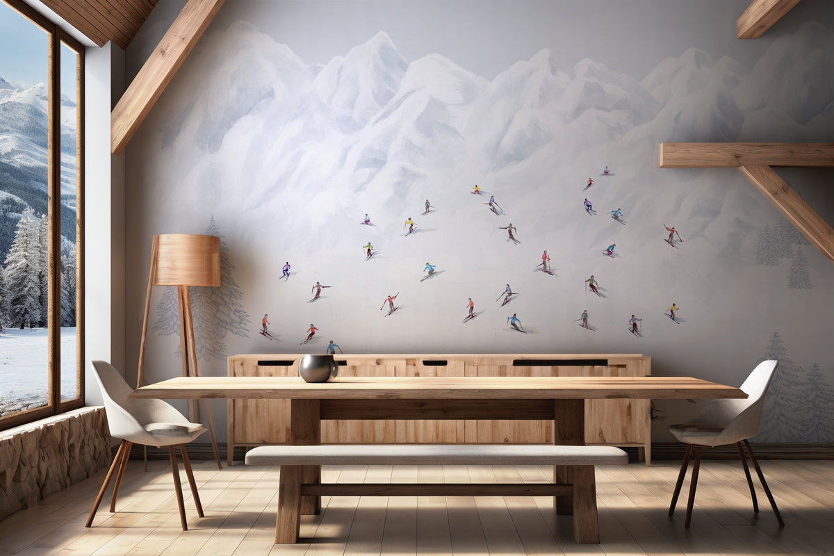 Colorful skiers mountain wallpaper