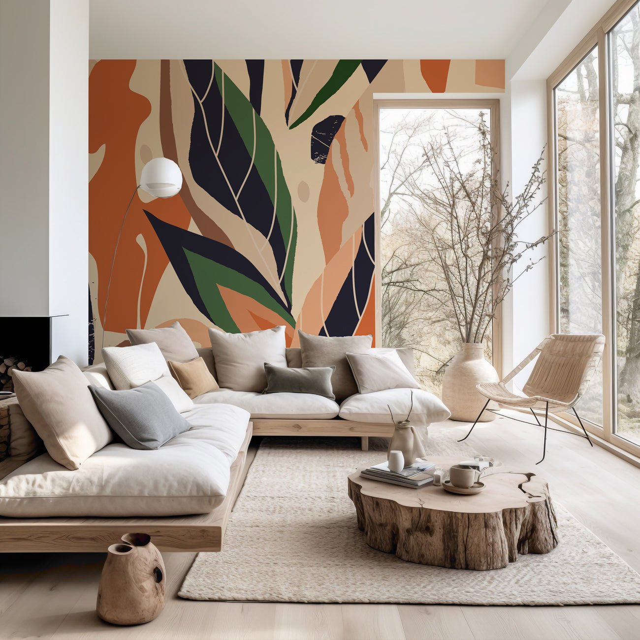 Papier peint mur végétal abstrait, mural concept, tendance