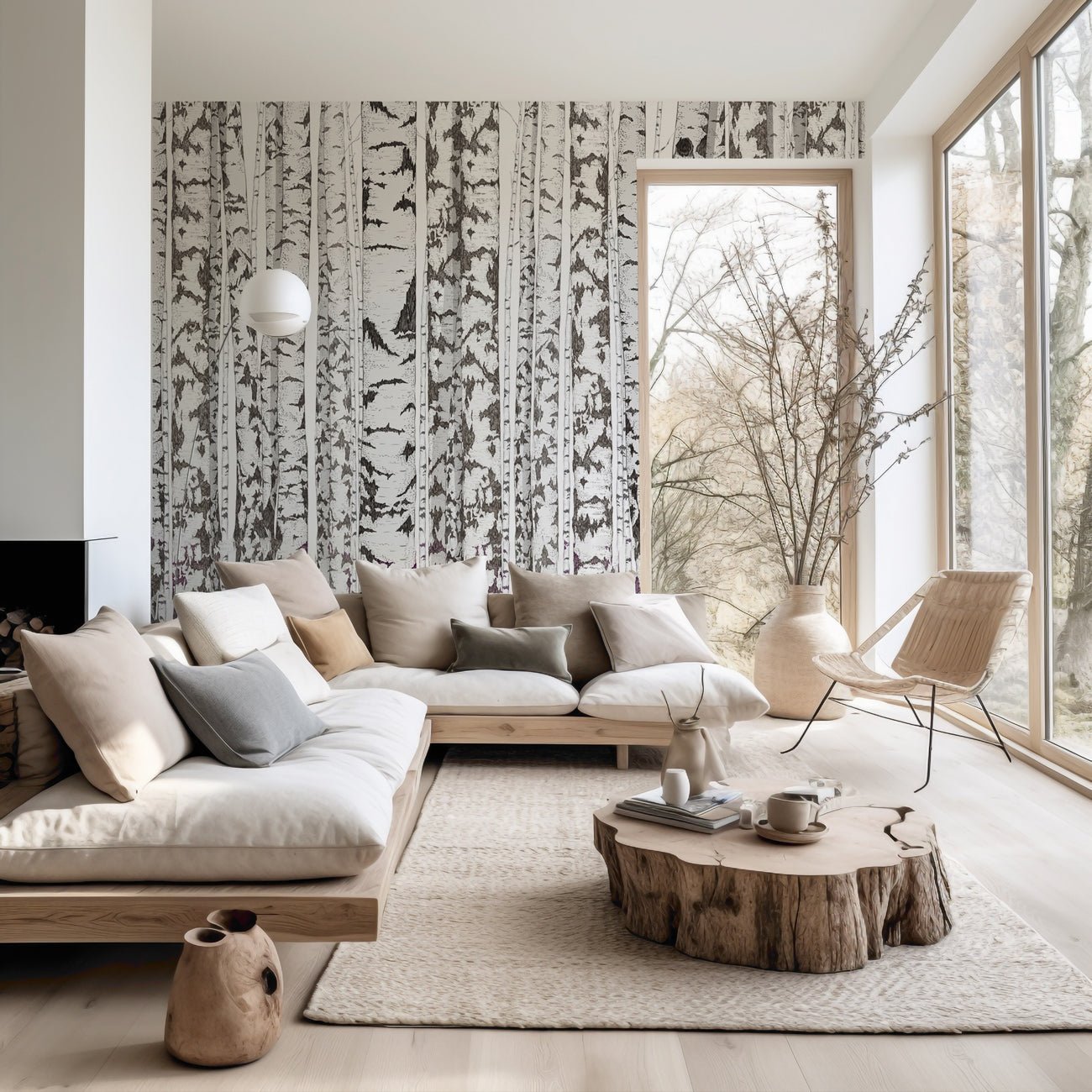 Papier peint bouleau noir et blanc, XXL, tendance