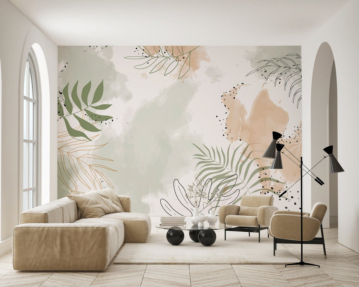 Panoramic watercolor plant wallpaper