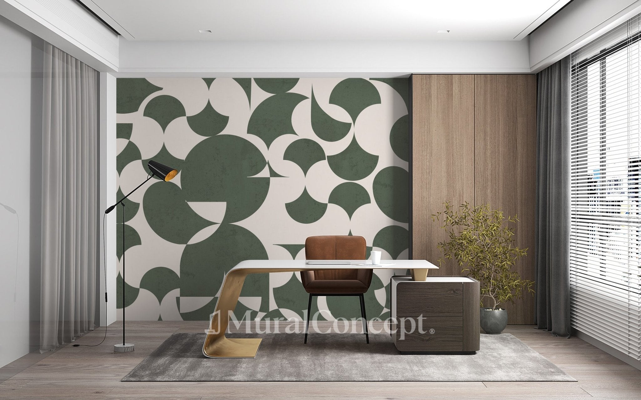 Papier peint rétro forme graphique vert, XXL, tendance