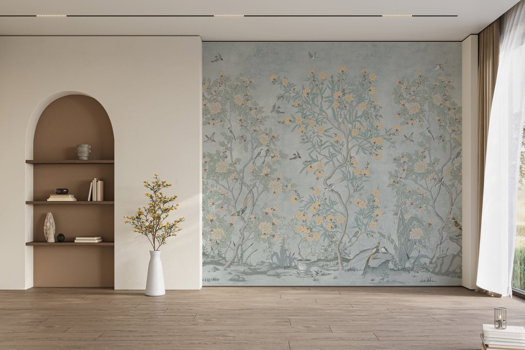 Papier peint chinoiserie garden bleu, XXL, tendance