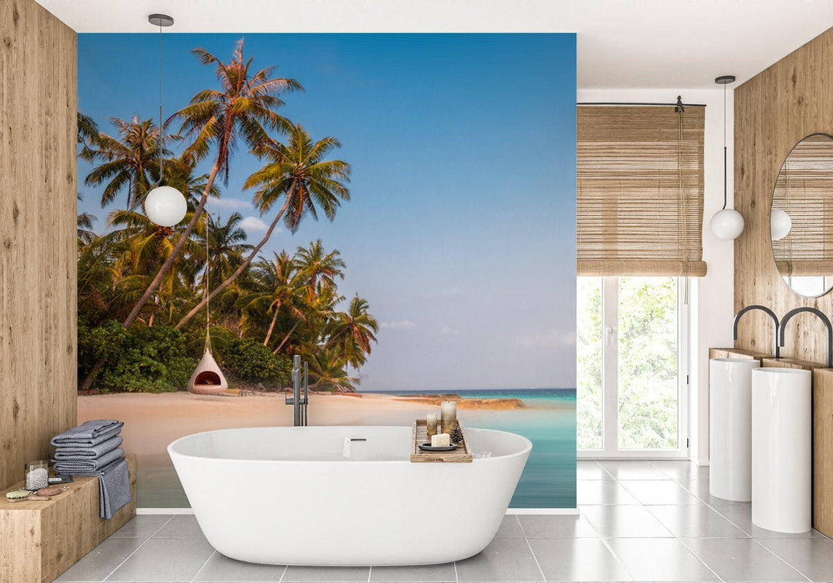 Panoramic coconut tree beach wallpaper