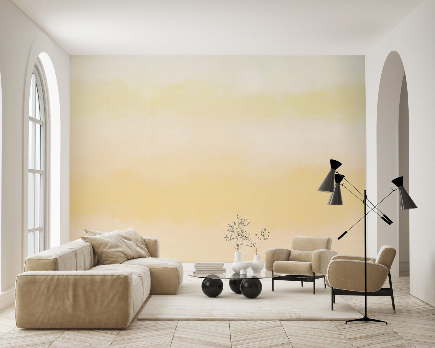 Papier peint panoramique dégradé jaune, XXL, tendance