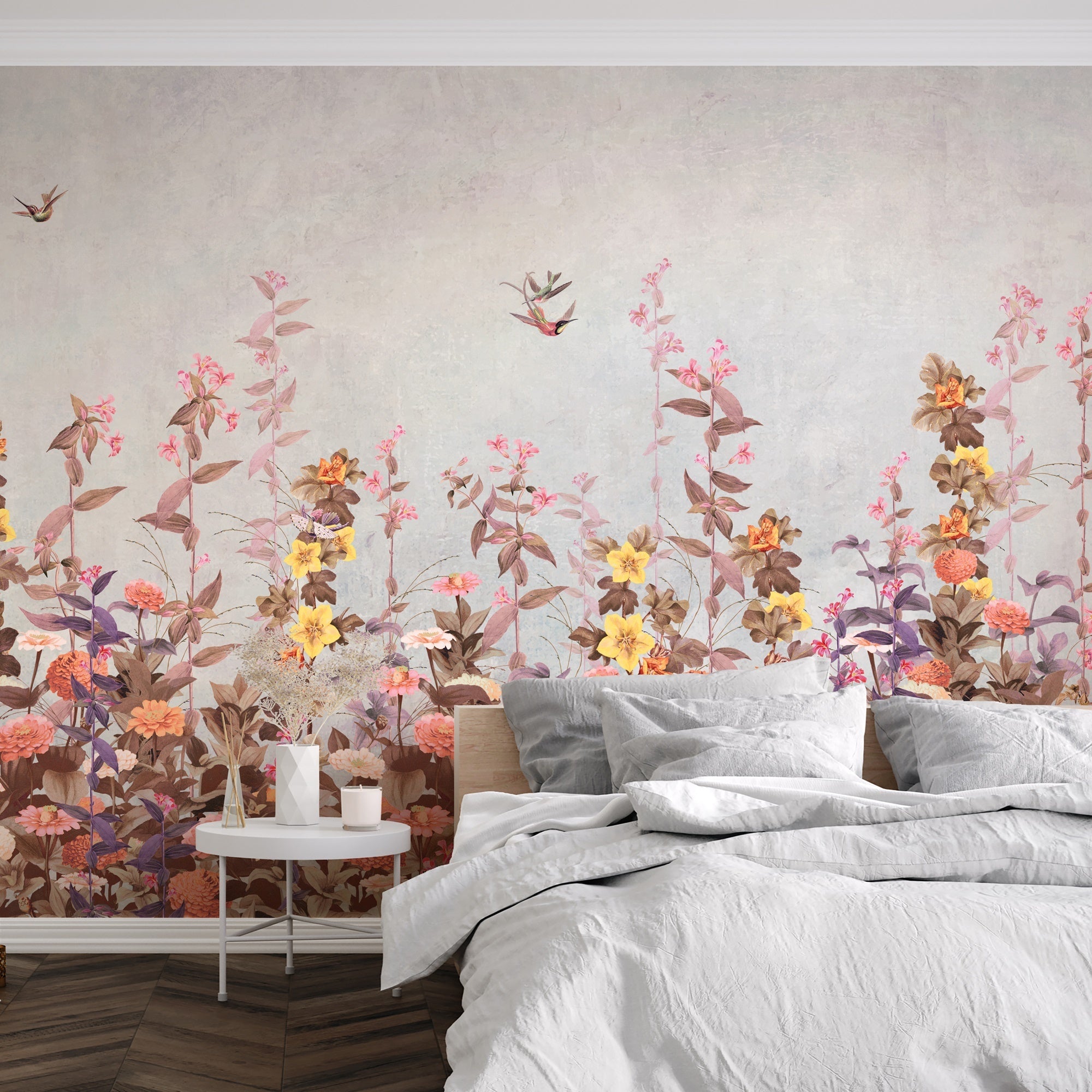 Papier peint panoramique fleurs grimpantes, mural concept, tendance
