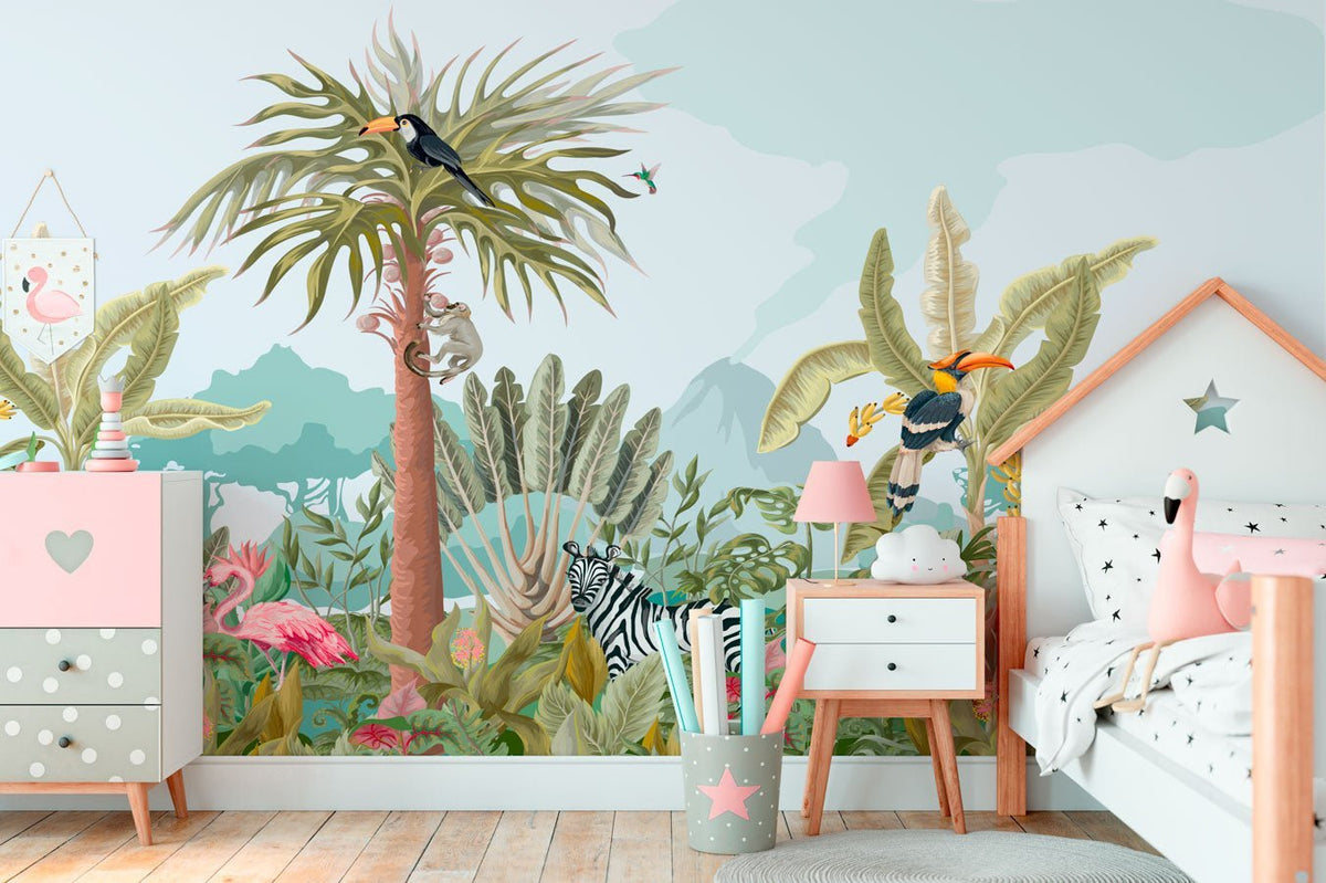 Children's panoramic jungle wallpaper