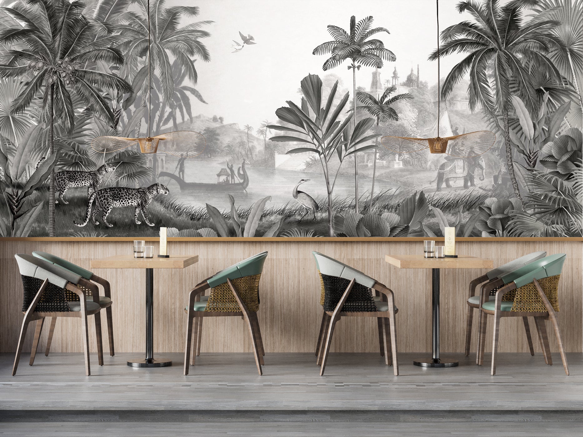 Papier peint panoramique ombres sauvages, mural concept, tendance