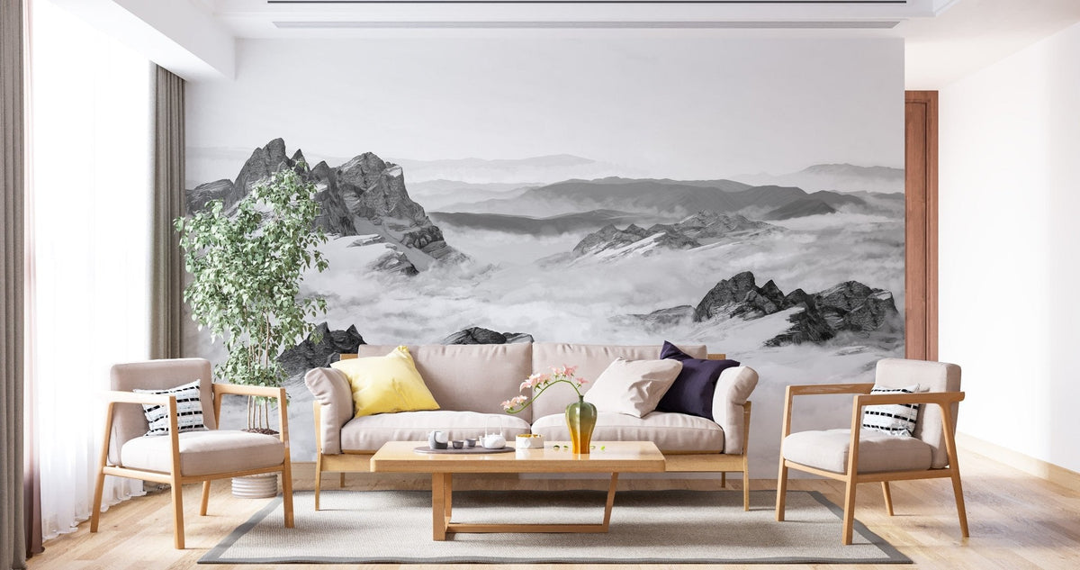 Black and white panoramic mountain wallpaper