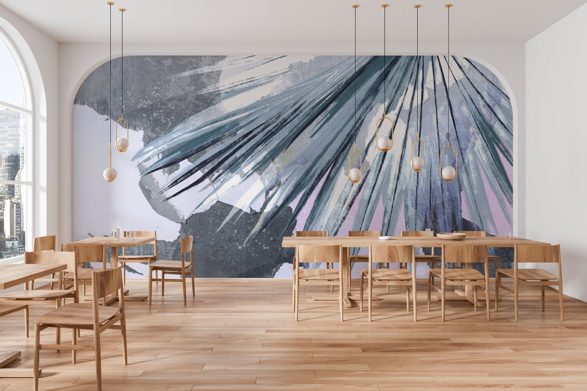 Papier peint panoramique rétro palm bleu, XXL, tendance