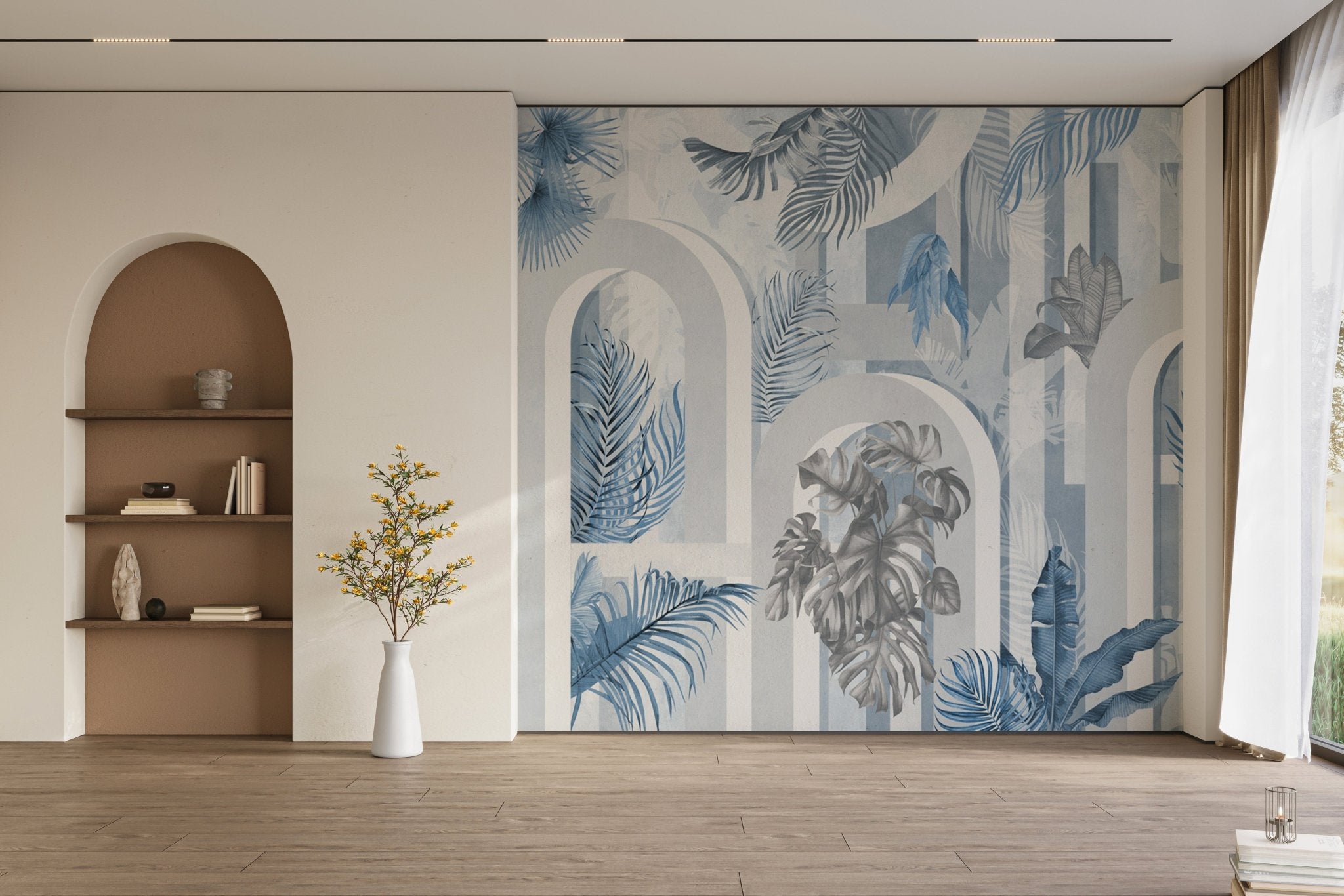 Papier peint tendance arche bleu, mural concept, tendance