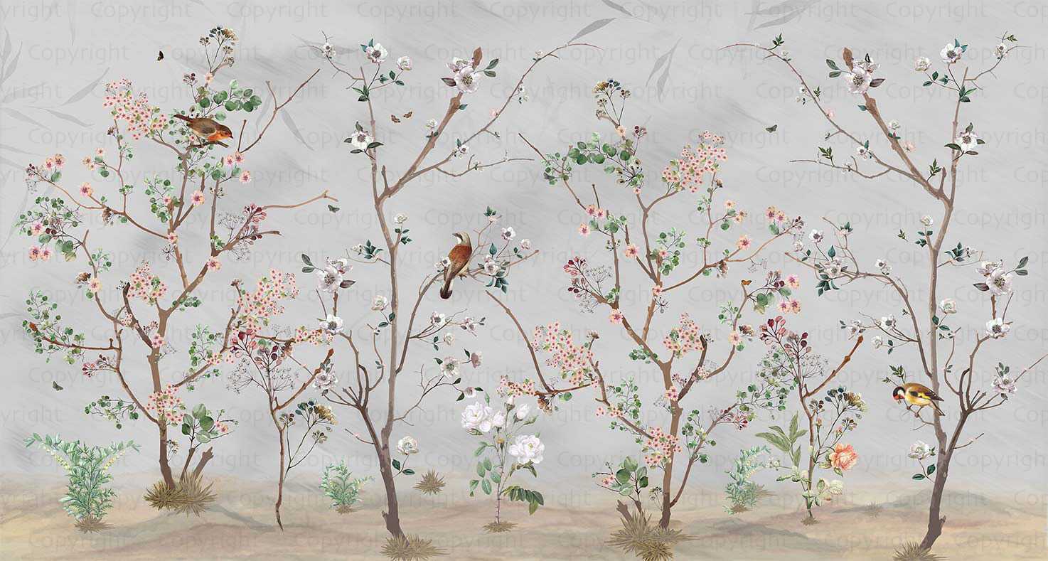 Papier peint panoramique Spring Birds, XXL, tendance
