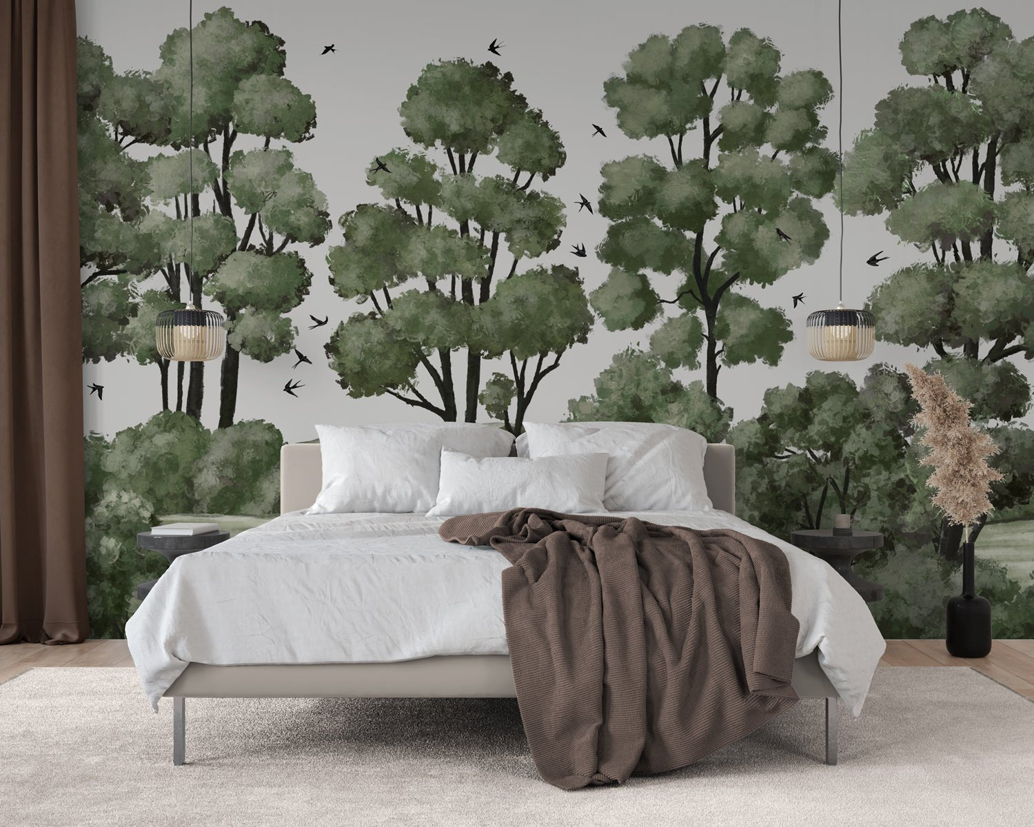 Papier peint paysage rivière forêt vert, XXL, tendance