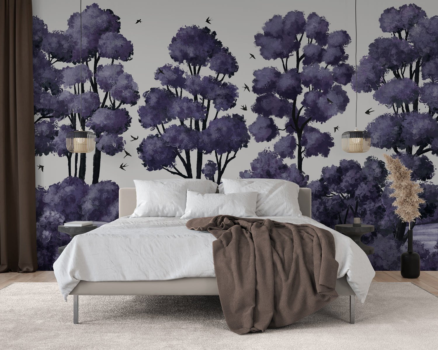 Papier peint paysage rivière forêt violet, XXL, tendance