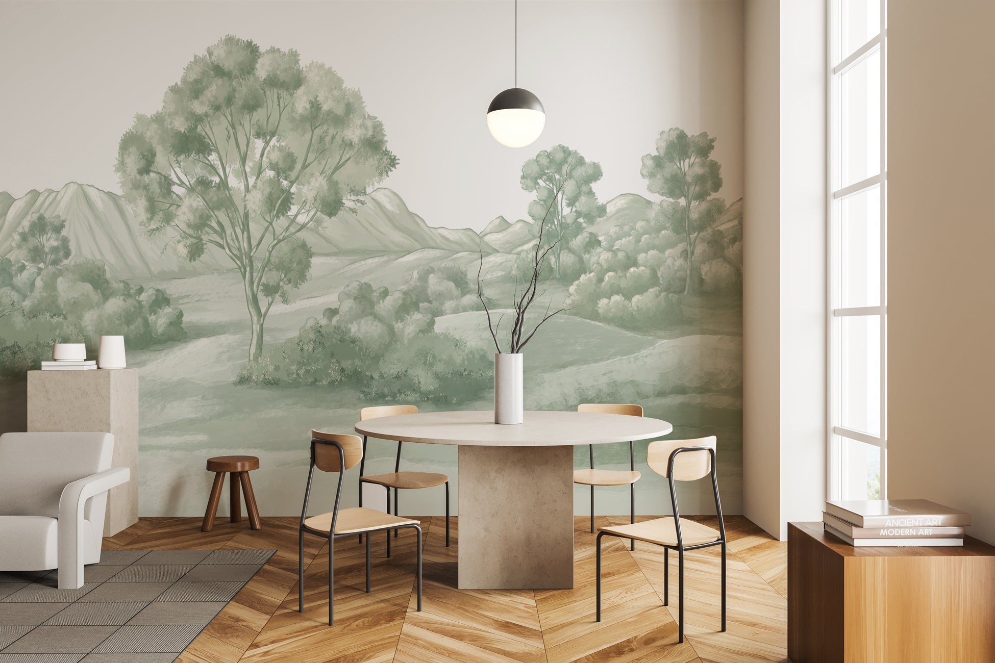 Papier peint paysage poétique vert, XXL, tendance