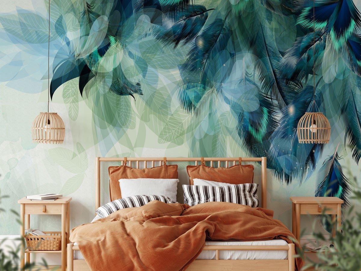 Papier Peint Plume Ethnique Paon, XXL, tendance